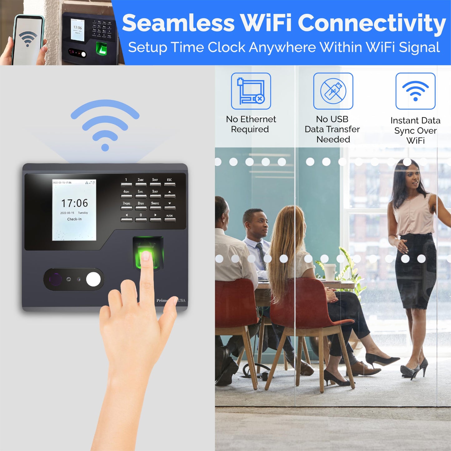 PrimeTechUSA T200 Time Clock for Small Business | No Monthly Fees Clock in Machine for Employees | Time Card Machine | Time Clock Punch Machine | Timeclocks Small Business | Easy Employee Reporting!