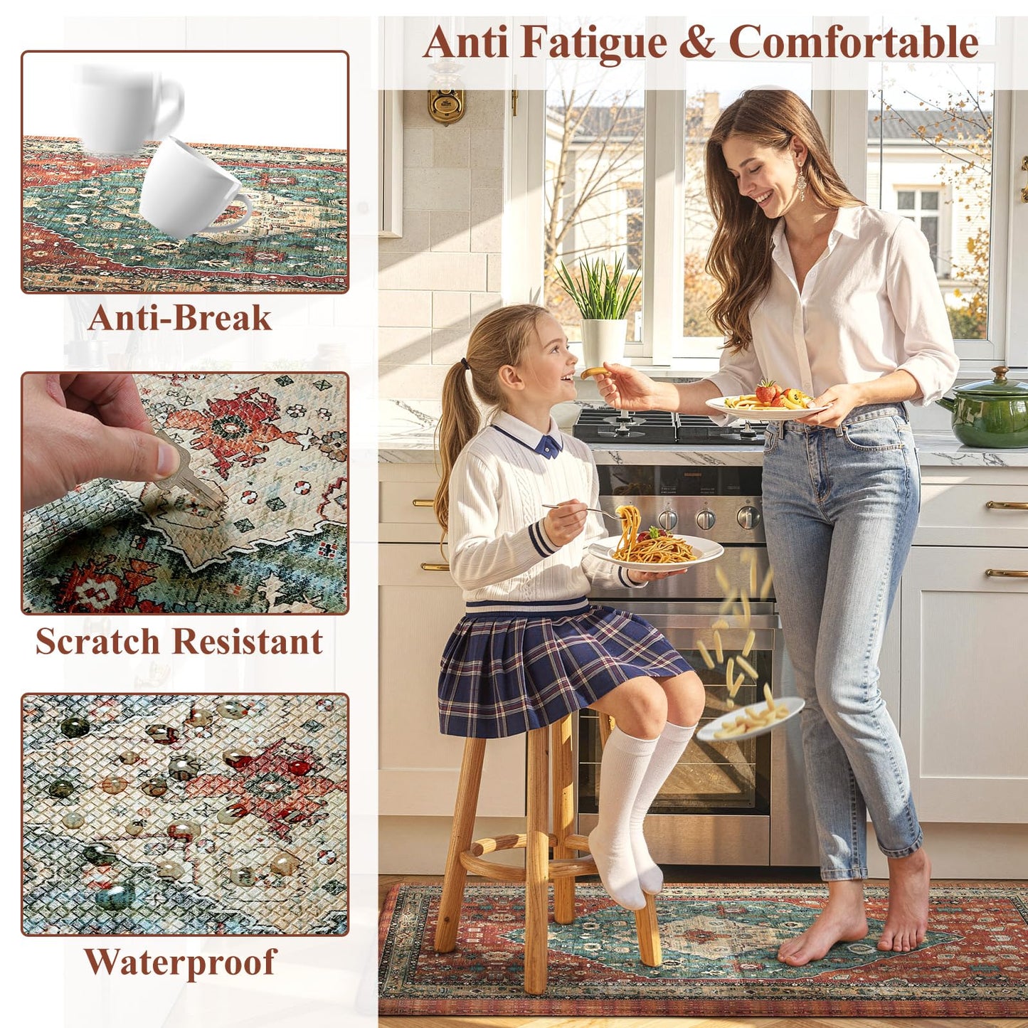 Collive Boho Kitchen Mats 2PCS, Cushioned Kitchen Mat for Floor Anti Fatigue Waterproof Kitchens Rugs Set of 2, Non Skid Comfort Standing Rug for Office, Sink, Laundry, 17.3"x29"+17.3"x47"