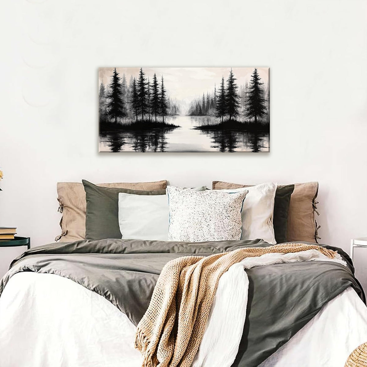 QSQ Canvas Art Wall Decor Print Modern Landscape Wall Art For Bedroom Modern Office Home Wall Decorations Forest River Landscape Paintings Pictures Artwork Aesthetic 20 X 40 In