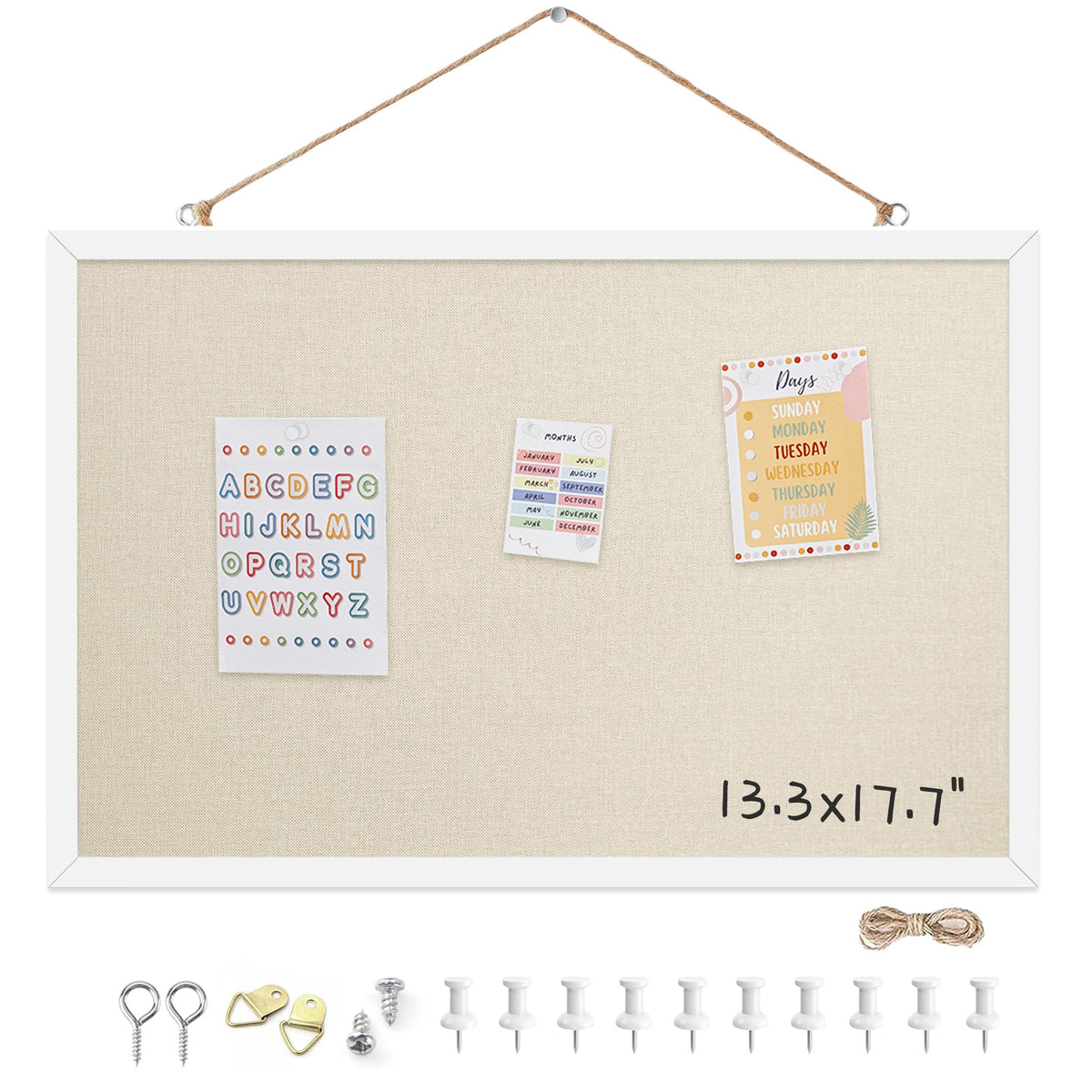 Yunihome 13.3x17.7 InchCork Board for Wall Hanging with Linen, Bulletin Board with Push Pins, Mounted Memo Message Board for Home Office Decor, Dorm Room Essentials, Classroom Organization