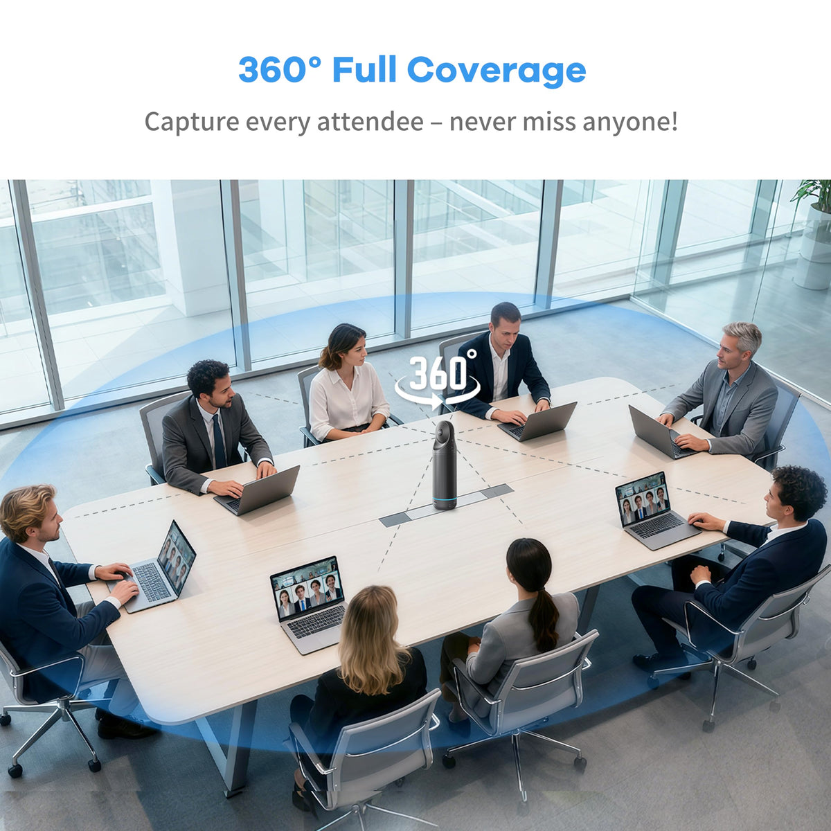 KanDao Meeting Pro 360-degree Video Conference Camera with Microphones and Speakers, AI Tracking, Smart Zooming, Automatic Focus, 4-in-one Standalone Meeting Room Camera System, Wi-fi/HDMI/USB