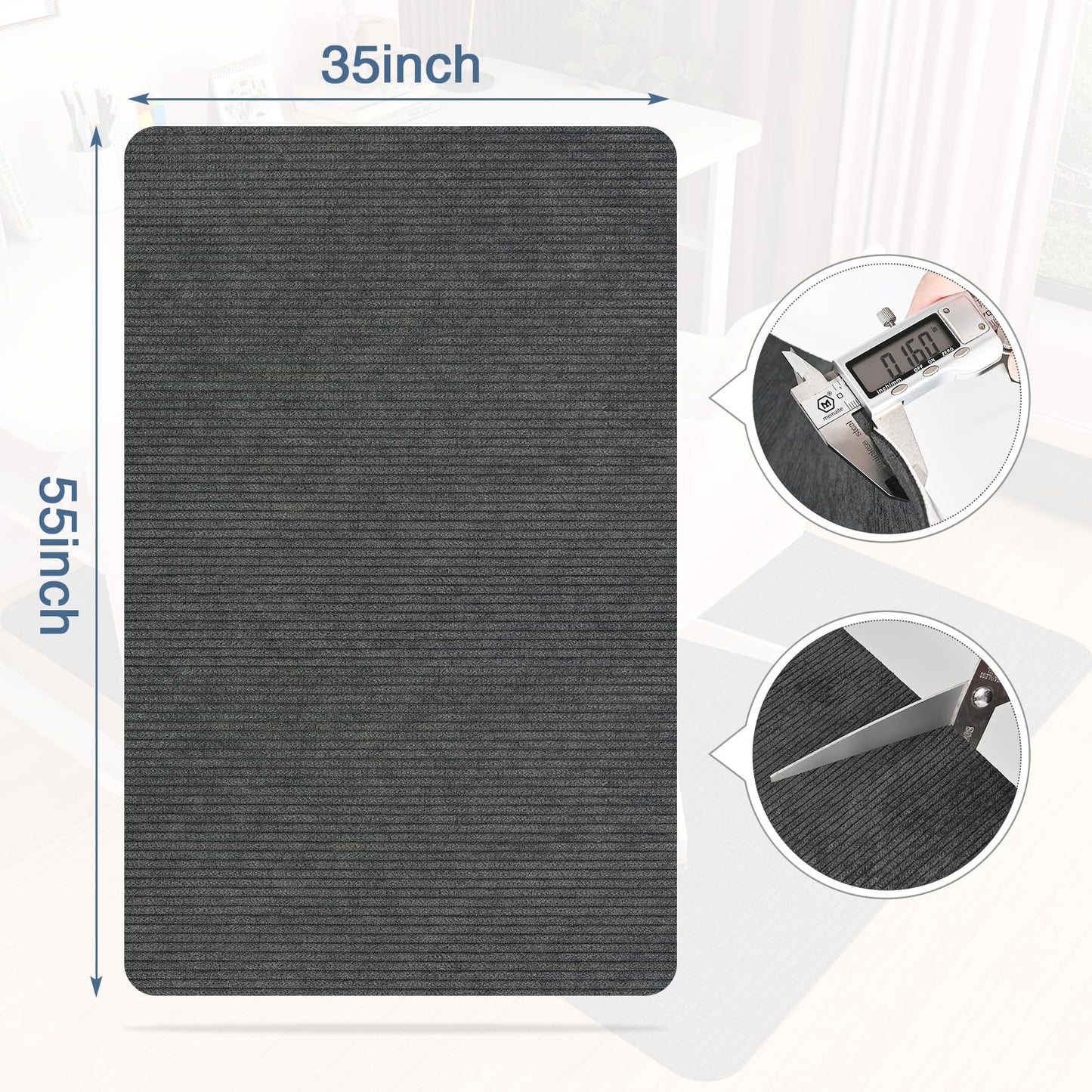 Placoot Desk Chair Mat for Hardwood Floor Corduroy Surface 55''x35'' Office Chair Mat for Rolling Chairs, Under Desk Low-Pile Office Rug Floor Mat