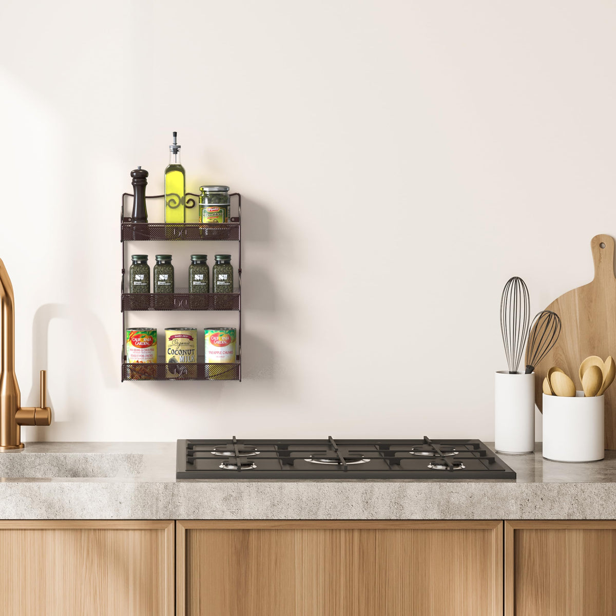 Deco Brothers 3 Tier Wall Mounted Hanging Spice Rack, Bronze