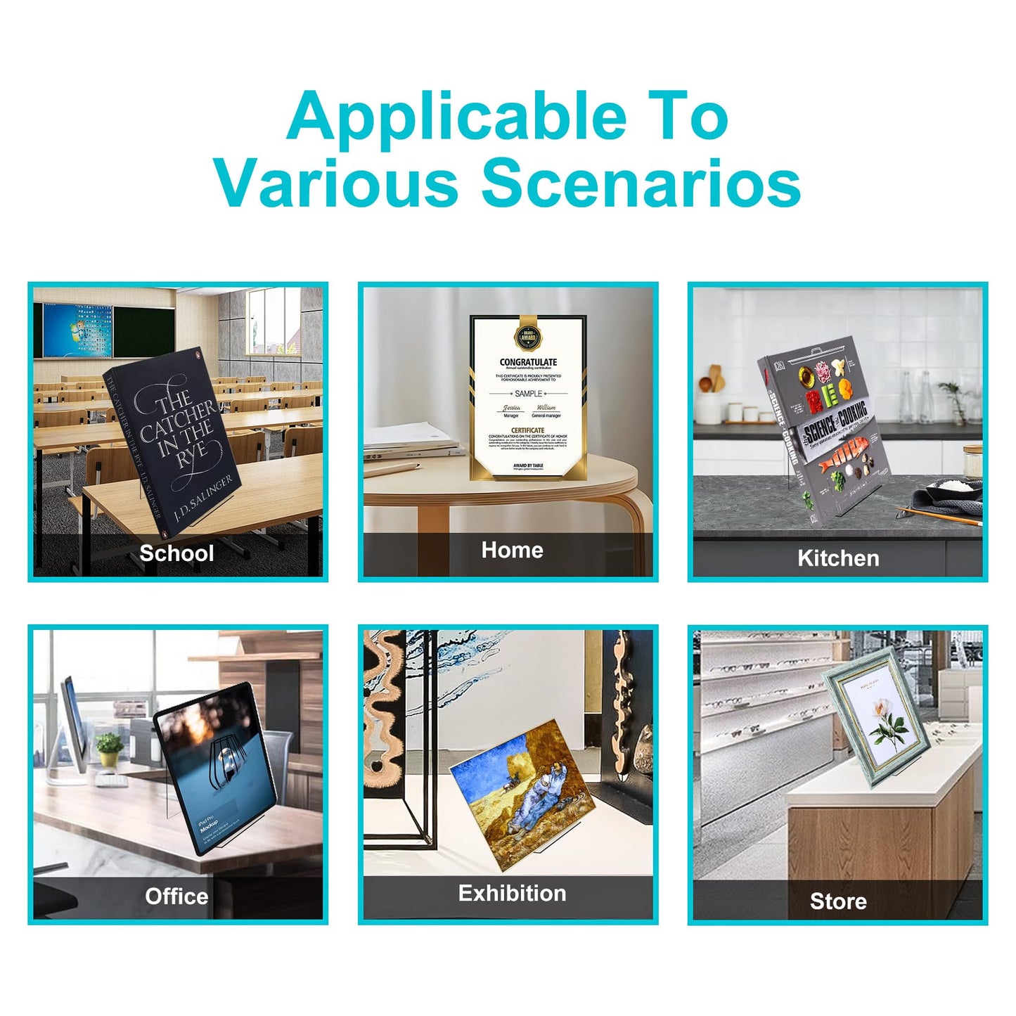 Boloyo Acrylic Book Stand Without Ledge,6 Inch 6PC Clear Acrylic Display Easel Transparent Display Stand Holder Tablet Holder for Displaying Pictures,Books,Artworks, CDs
