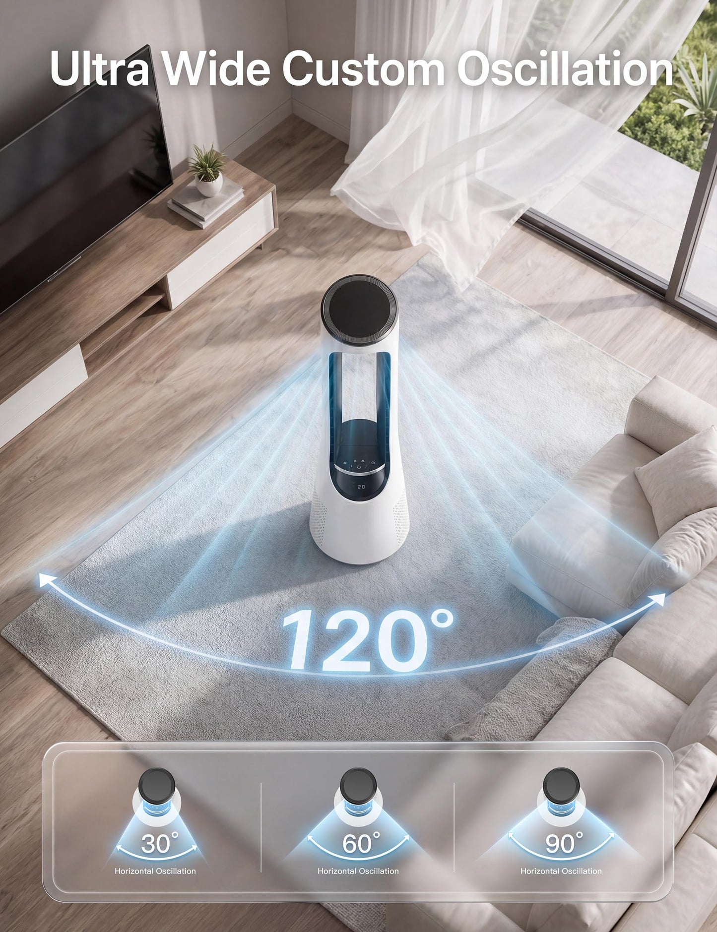 MEPTY 38" Bladeless Tower Fan for Bedroom,Standing Fan with 5-Color LED,120°Adjustable Oscillating,20 Speeds & 4 Modes,Quiet DC Motor,Cooling Fan for Home Office Use
