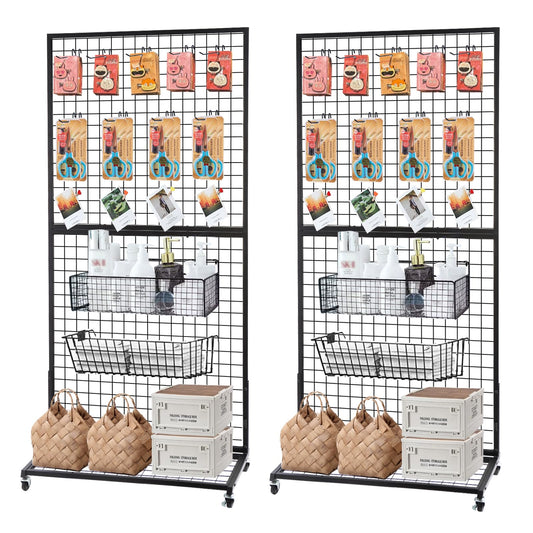 NectaCol Grid Wall Panels, 2 Packs 3'x 6' Gridwall Display Stand with a Base Plate, Black Wire Grid Wall Display Rack, Craft Show Display Grid,Retail Display Stand