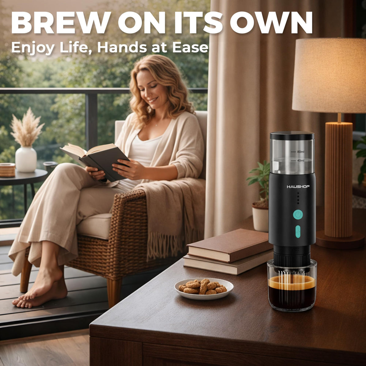 HAUSHOF Portable Electric Espresso Machine, 20 Bar Fast Heat-Up Travel Coffee Maker, USB-C Rechargeable Compatible with Ground Coffee & NS Capsules, for Car, Camping, RV, Hiking & Office