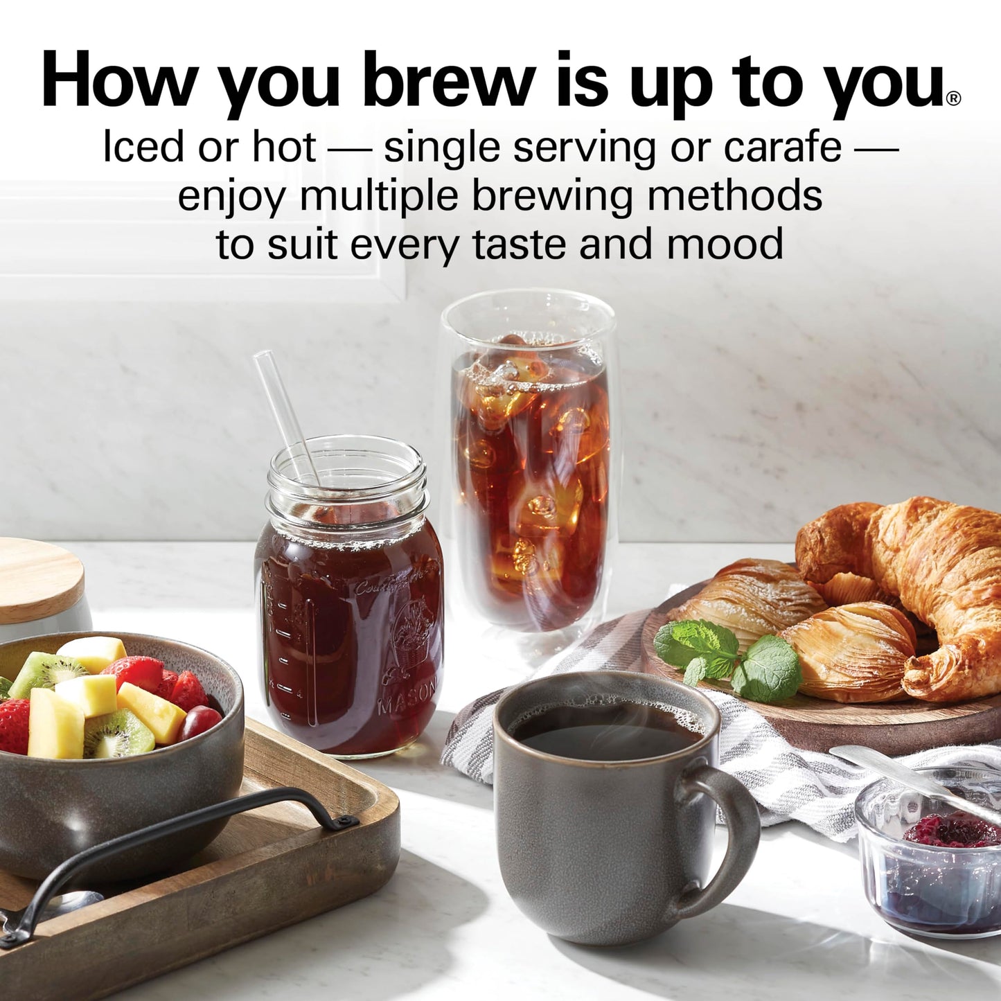 Hamilton Beach FlexBrew Advanced 5-in-1 Programmable 12 Cup Drip and Single Serve Hot & Iced Coffee Maker with Movable 60 oz. Water Reservoir, Use Pod Packs and Grounds, Fast Brewing, Black (49924)