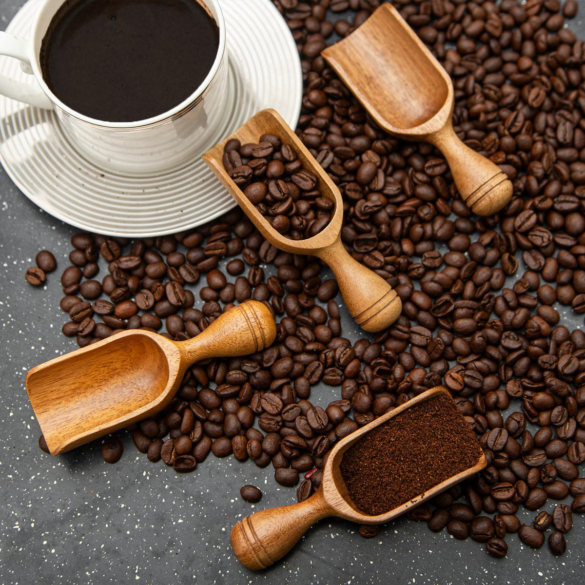 Wooden Scoops for Canisters 3PCS Wooden Scoop for Jars Acacia Mini Measuring Spoons for Ground Coffee Scoops Shovel Kitchen Scooping for Tea Powder & Bath Salt Laundry Detergent Shove- Multipurpose