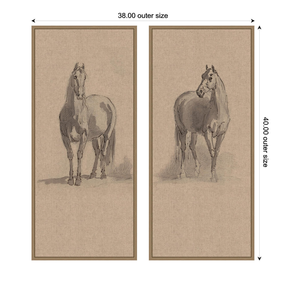 Kate and Laurel Forty Three Studies of Horses and Riders 2 Piece Framed Canvas Wall Art Set by Nostalgia Prints, Sylvie Dark Gold Rustic Farmhouse, Animal Art for Wall Decor