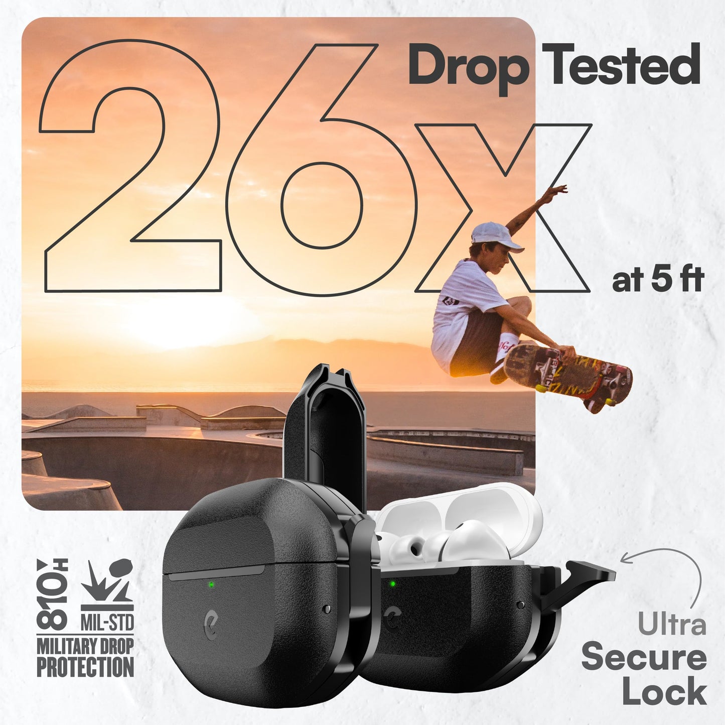 Keybudz for Waterproof AirPods Pro 3 Case with Lock - IP68 Waterproof and Dust Proof, Shockproof Protector, Heavy Duty Rugged Protection, Drop Proof Hard Cover for AirPods Pro 3rd Gen (Carbon Black)