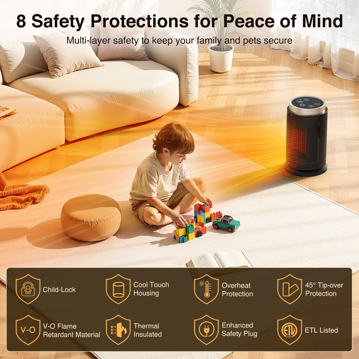 ZAFRO Space Heater, Ultra Quiet Portable Electric Heaters for Indoor Use with Thermostat, 1500W Large PTC Ceramic Fast & Wide-Angle Heat, Digital Display, 8 Safety, 5 Modes, 24H Timer for Office Home