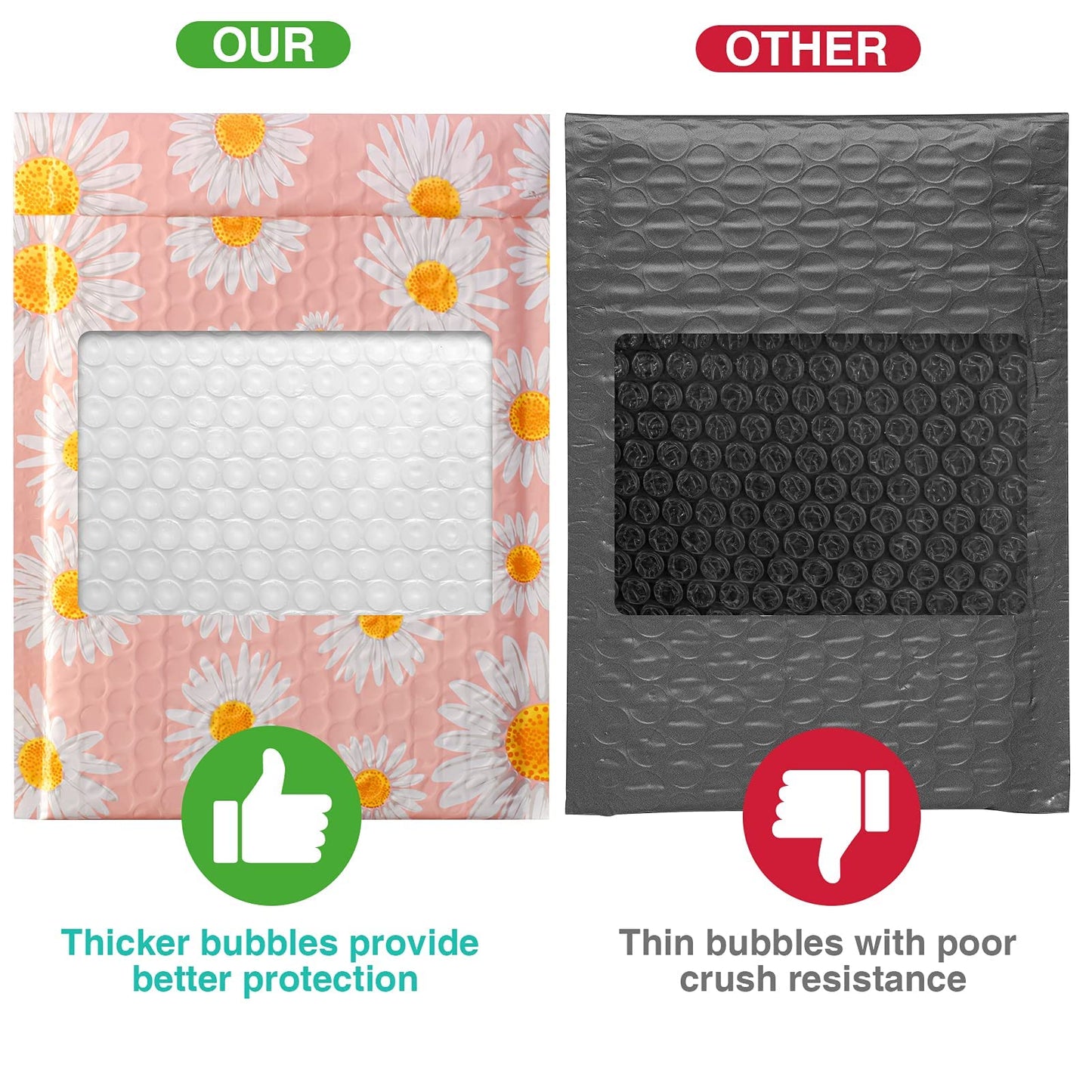 Metronic Bubble Mailers 6x10 Inch 100 Pack Pink Bubble Mailer Usable Size 6x9 Self-Seal Adhesion Padded Envelopes Pretty Padded Mailers for Jewelry, Makeup, Cards, Fancy Daisies