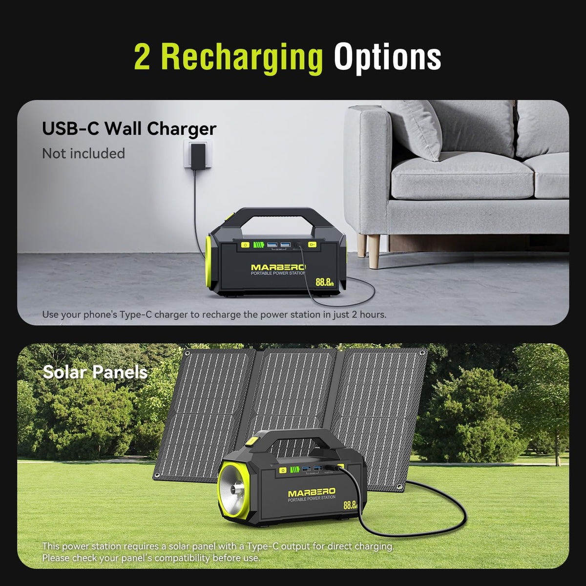MARBERO Portable Power Station 88.8Wh Camping Portable Charger with Flashlight High Lumens Fast Charging Power Bank with AC Outlet 100W (150W Surge) for Hiking Hurricane Backup Emergencies