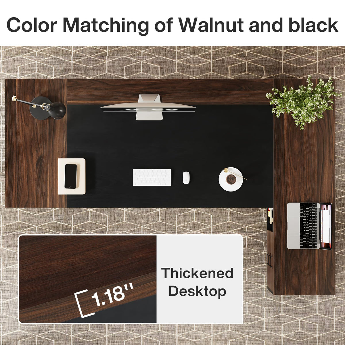 Tribesigns L-Shaped Executive Desk, 78-Inch Large Office Desk with Drawers and Lateral File Cabinet, Modern Business Furniture with Storage Shelves, Workstation for Home Office (Walnut + Black)