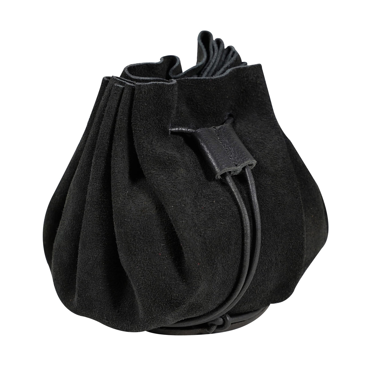Mythrojan medieval leather pouch suede drawstring belt bag for larp, viking, renaissance cosplay, coin & jewelry waist purse (black, 3.8" x 3.8")
