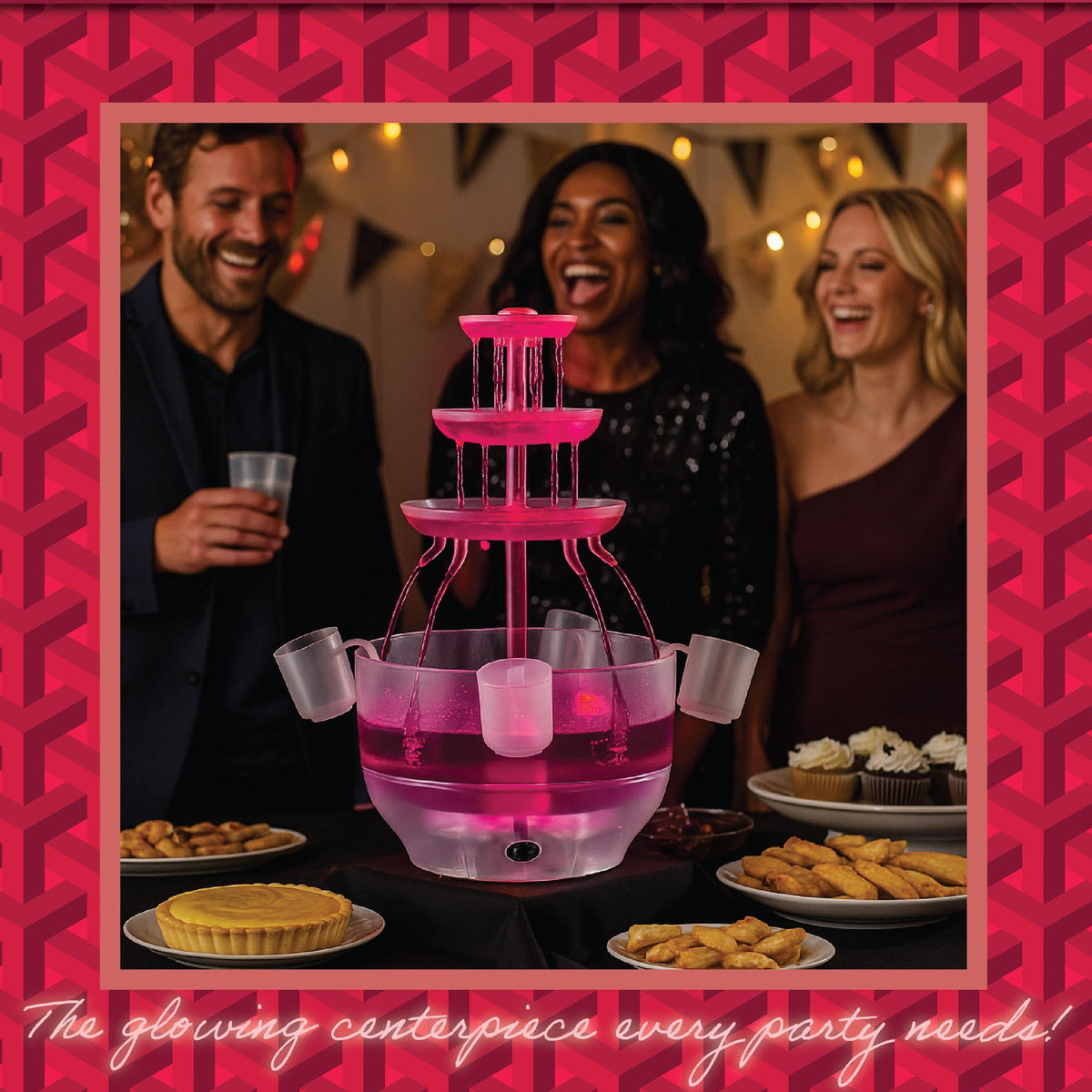 Kusini Drink Fountain for Parties - 1.5 Gal, 3 Tier Punch Bowl Drink Tower, LED Base, 4 Reusable Cups - Drink Dispenser Machine for, Juice, Punch, Pani Puri Fountain for Party Hosting Supplies