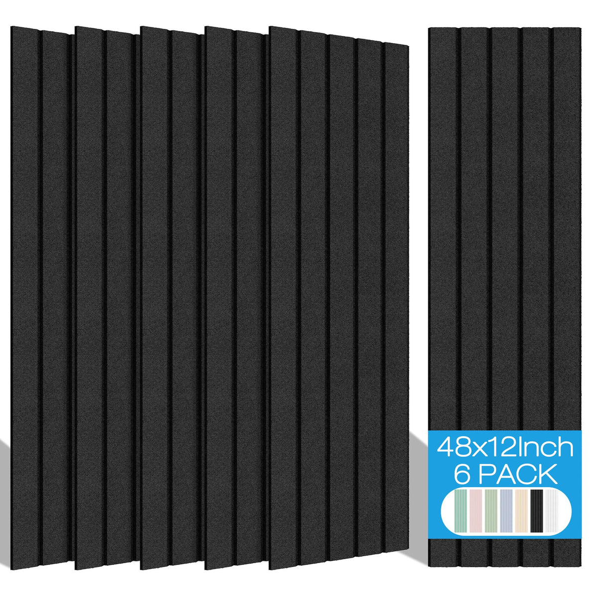 BUBOS 6 Pack Large Acoustic Panels,48x12Inch SoundProof Panels for Walls,Self Adhesive Acoustic Wall Panels,Decorative Sound Panels for Home Studio Office (Black 01)