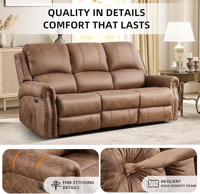 EBELLO Faux Leather Power Living Room Furniture Set, Included 2 Reclining 1