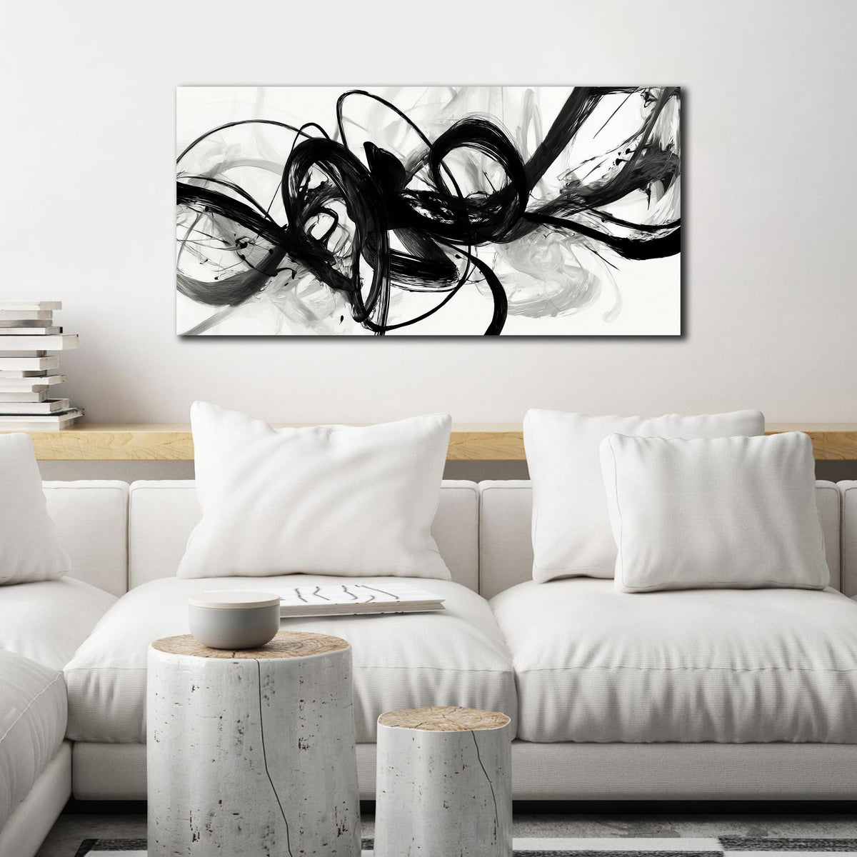 AUUZAIUA Abstract Wall Art for Living Room Black and White Swirl Lines Pictures Large Minimalist Artwork for Bedroom Kitchen Office Canvas Prints 20"x40"