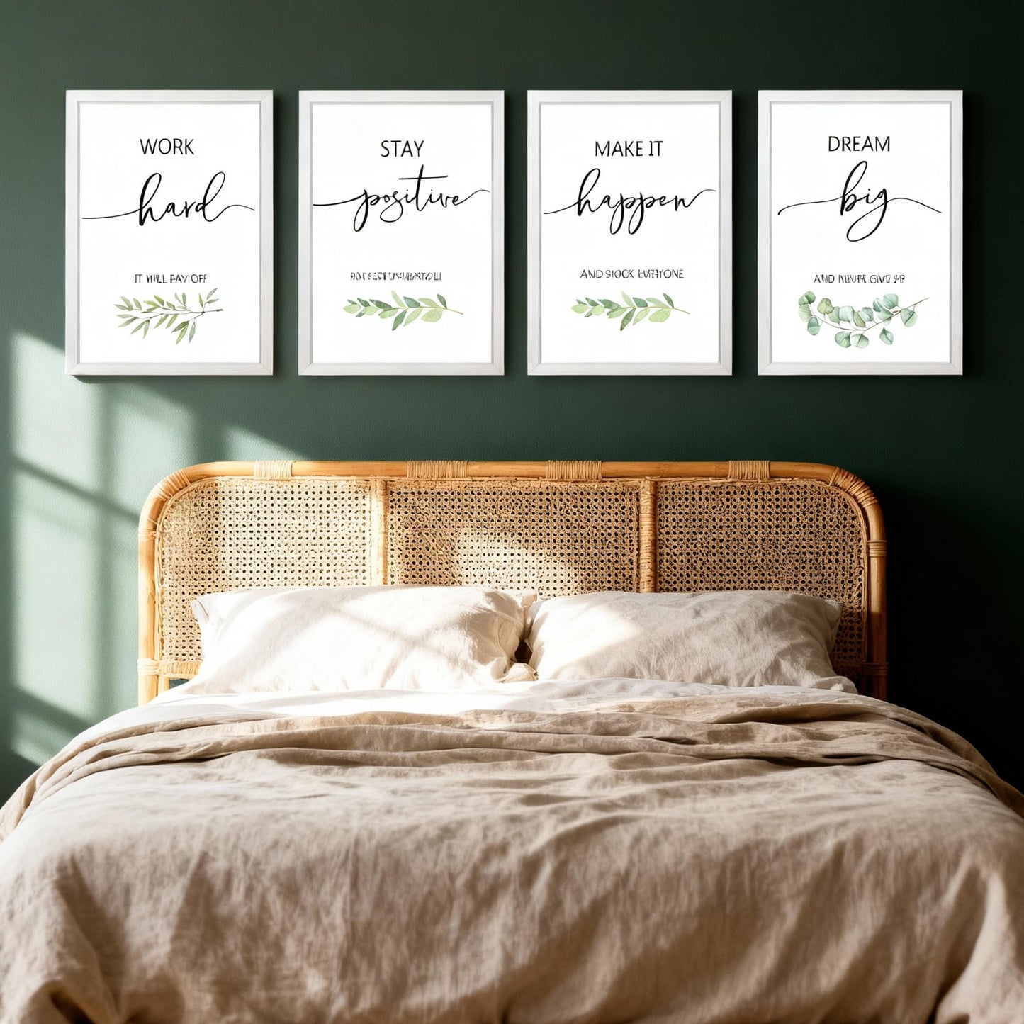 Motivational Wall Art Set of 4, 16 x 11 Inch Framed Inspirational Quotes Prints, Wooden Frame Modern Home Decor for Bedroom, Office, Living Room