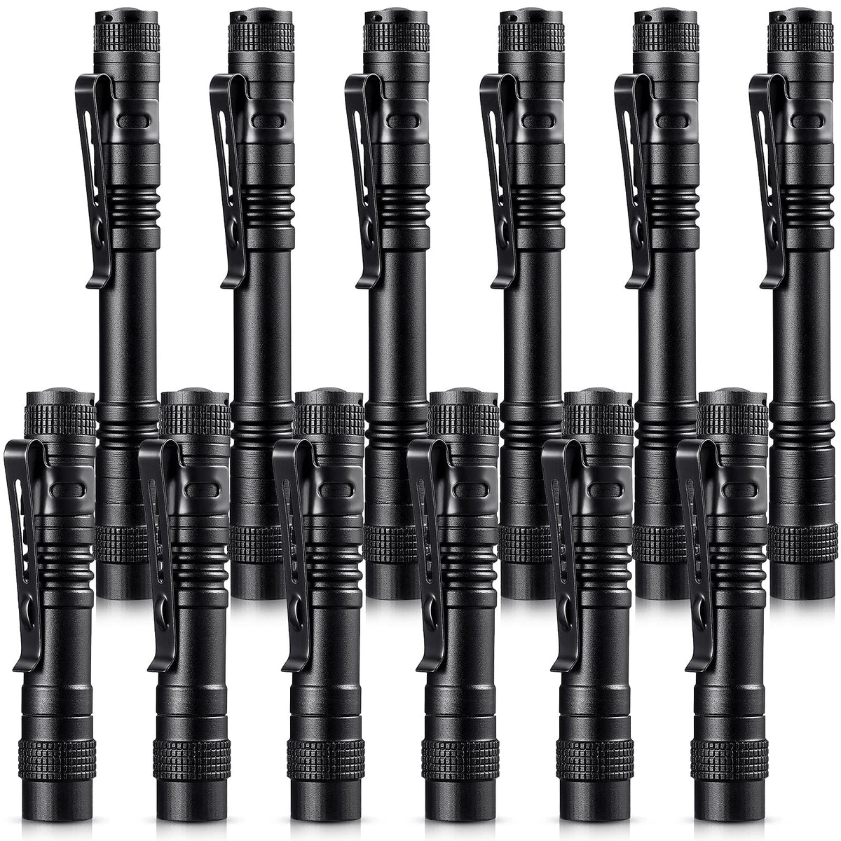 Honoson 12 Pieces Mini LED Pen Flashlight Bulk Small Pocket Flashlight 3.5 Inch, 5.24 Inch Aluminum Handheld Penlight with Clip for Inspection Camping Emergency Diary Lighting