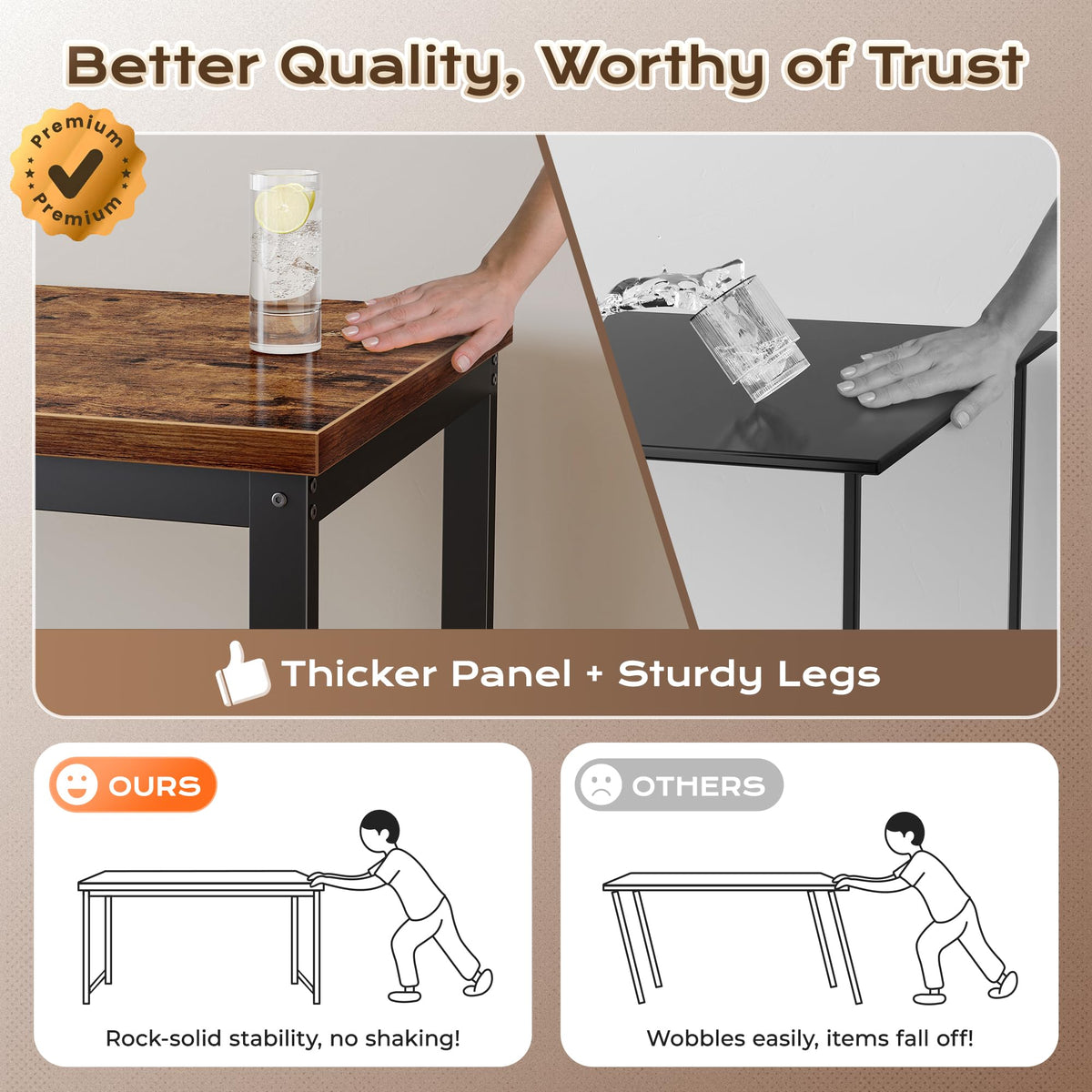 Huuger 55 x 24 inch Desk with Power Outlets & USB-C, Deeper & Thicker Desktop, Robust Metal Tubes, Computer Desk, Heavy Duty Office Desk, Work Gaming Desk for Home Office, Rustic Brown