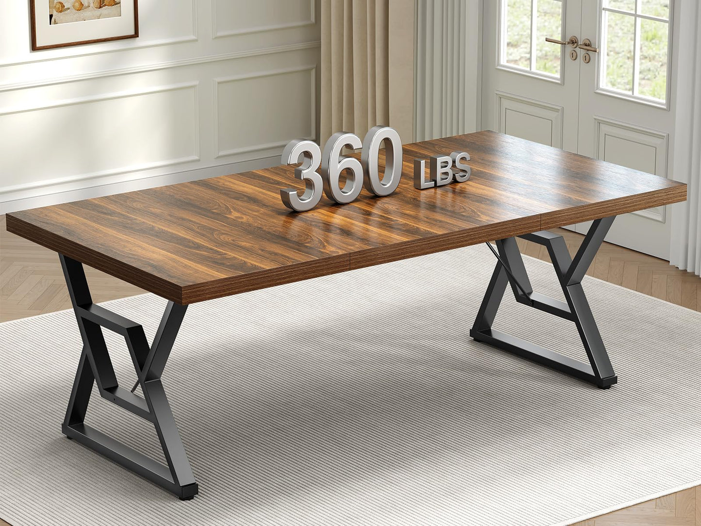 OHOHOLIVE 70.8" Large Executive Desk - Computer Office Desk Workstation, Modern Business Writing Table with Sturdy Metal Legs for Home Office (Wood Color, 71 Inch)