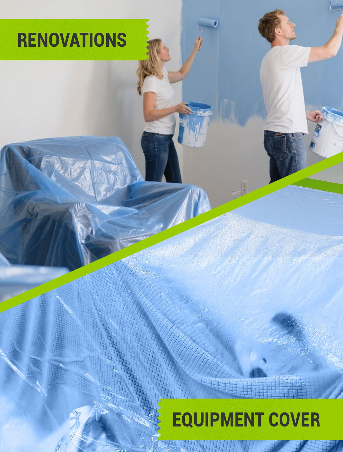 SARDVISA Pre-Taped Masking Film for Painting, 59/43/ 22 in * 66 FT, 3-Rolls Painters Plastic Sheeting with Widened Paint Tape and Drape for Covering Walls, Windows, Cars & Furniture Protection