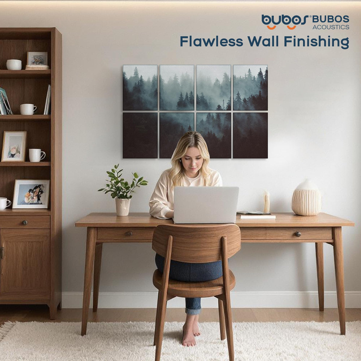 BUBOS 8 Pack Art Acoustic Panels Soundproof Wall Panel,47.2X31.4 Inches Sound Absorbing Panel,Self-Adhesive Decorative Acoustical Wall Panels, Acoustic Treatment for Ceiling Home Office（Fog Forest）