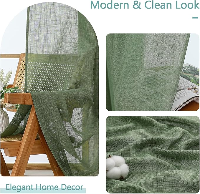 Chyhomenyc Sage Green Semi Sheer Curtains 96 Inches Long 2 Panels