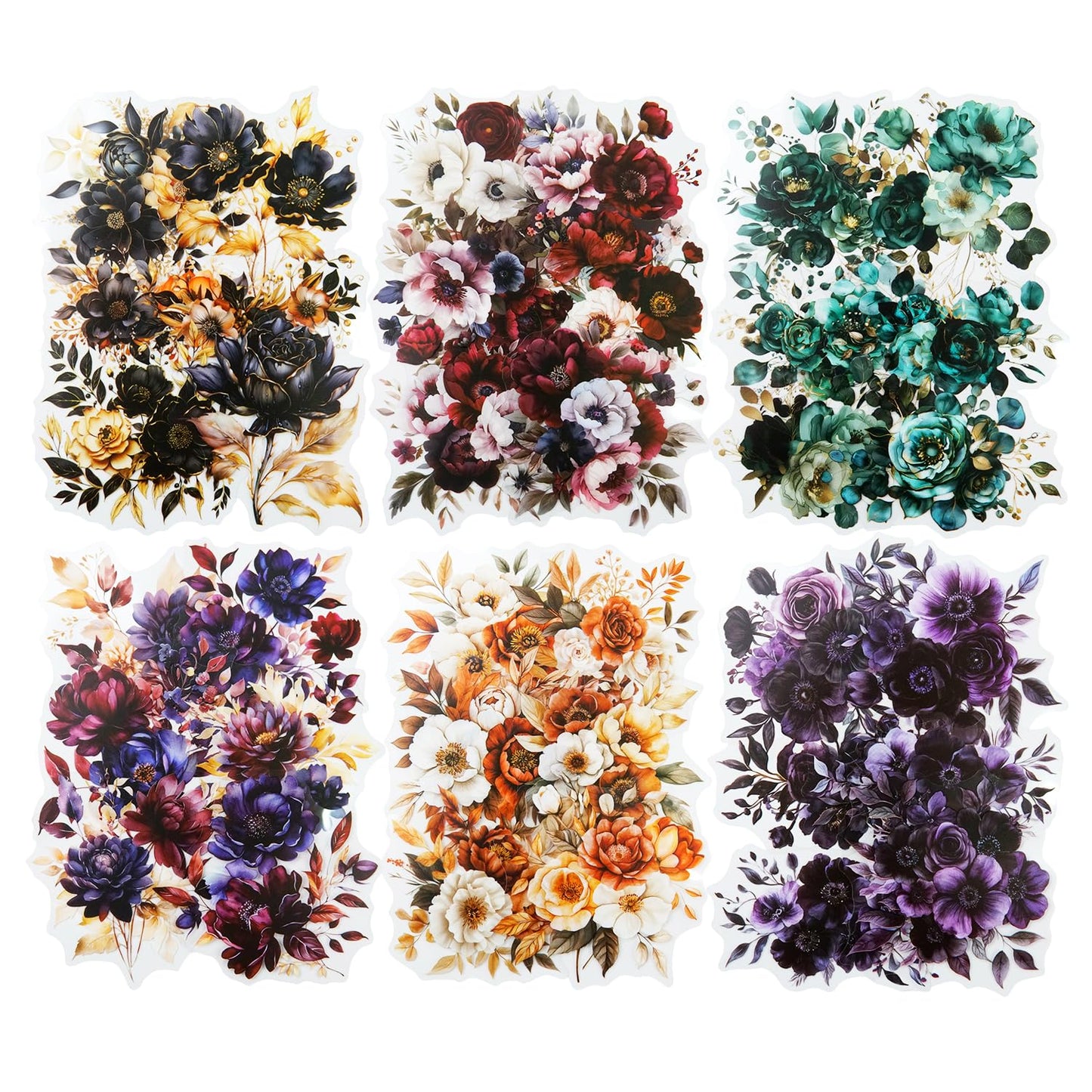 AuriicLeaf Blooming in the Dark Night PET Stickers, 120 Pcs Gothic Dark Floral Stickers for Scrapbooking, Journaling, Collage Supplies, and DIY Crafts