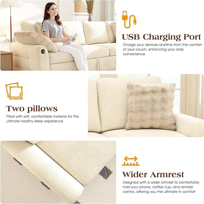 Ihanherry Modular Convertible Sectional Sofa Bed, Reversible Chaise & Storage