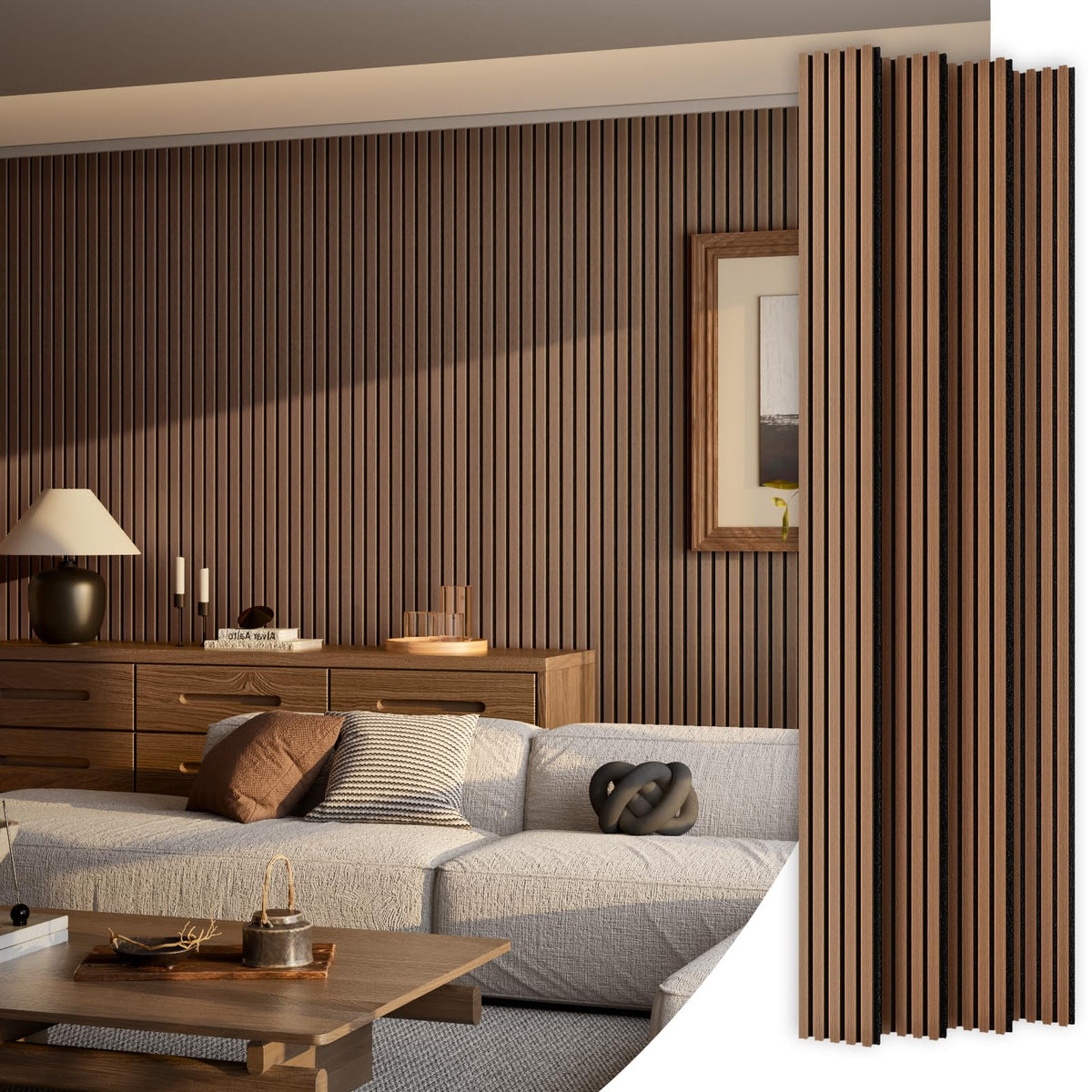 Wood Slat Acoustic Panels, 4 Pack 94" x 8"(21ft²) Wood Wall Panels, Soundproof Wood Slat Panel, 3D Fluted Sound Absorbing Paneling for Wall Decor, Living Room, Bedroom, Walnut