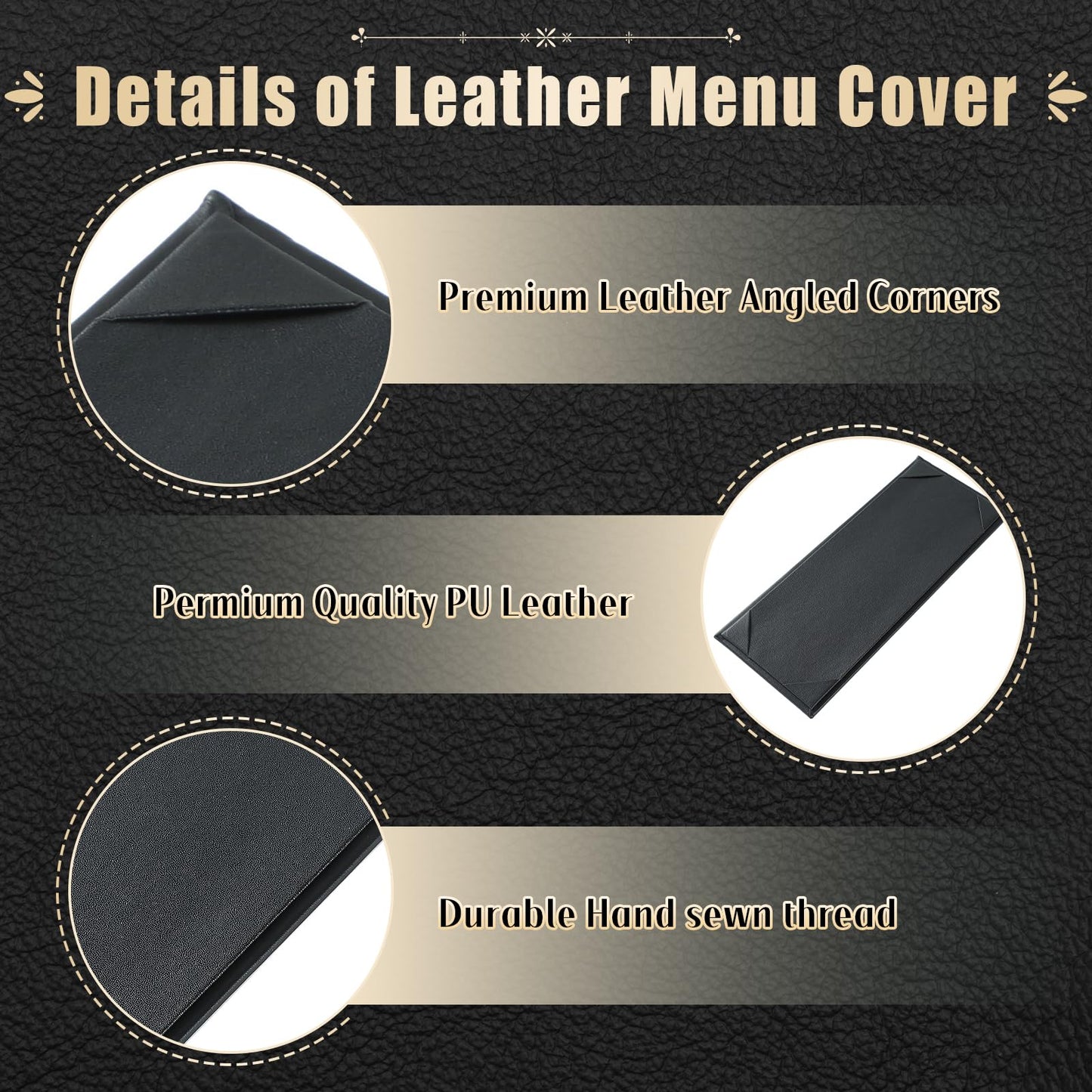 FLKQC Menu Covers 4.25" x 11" – 5 Pack 1 View Black PU Leather Restaurant Menu Holders, Single Panel with Angled Corners for Food Menus, Wine Lists & Drink Specials & Cocktail, Perfect for Parties