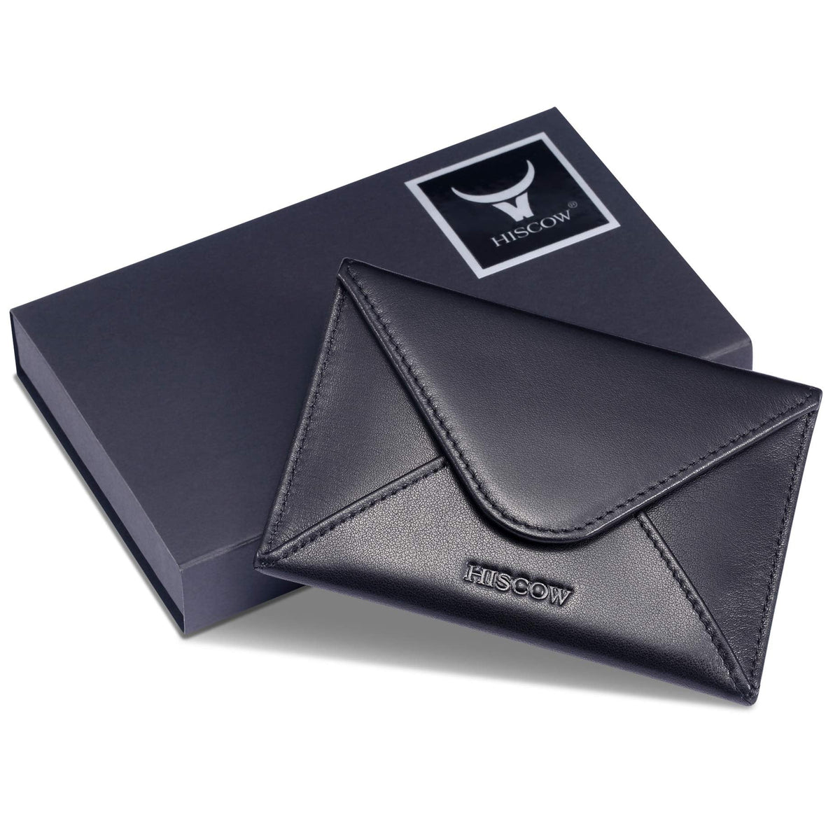 HISCOW Envelope Business Card Case with Magnet Closure - Italian Calfskin (Black)