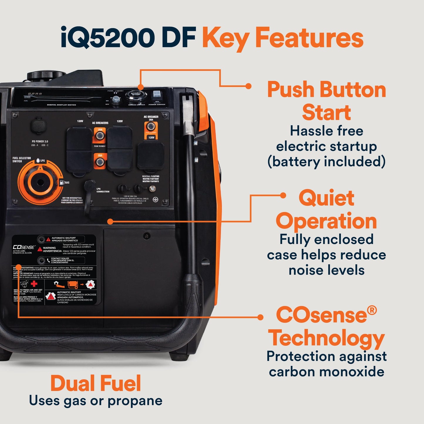 Generac 5,200-Watt Dual-Fuel Portable Inverter Generator - Gas and Propane Compatible - Quiet Operation - Produces Clean, Stable Power - Great for Home Backup, Camping, and RV Use