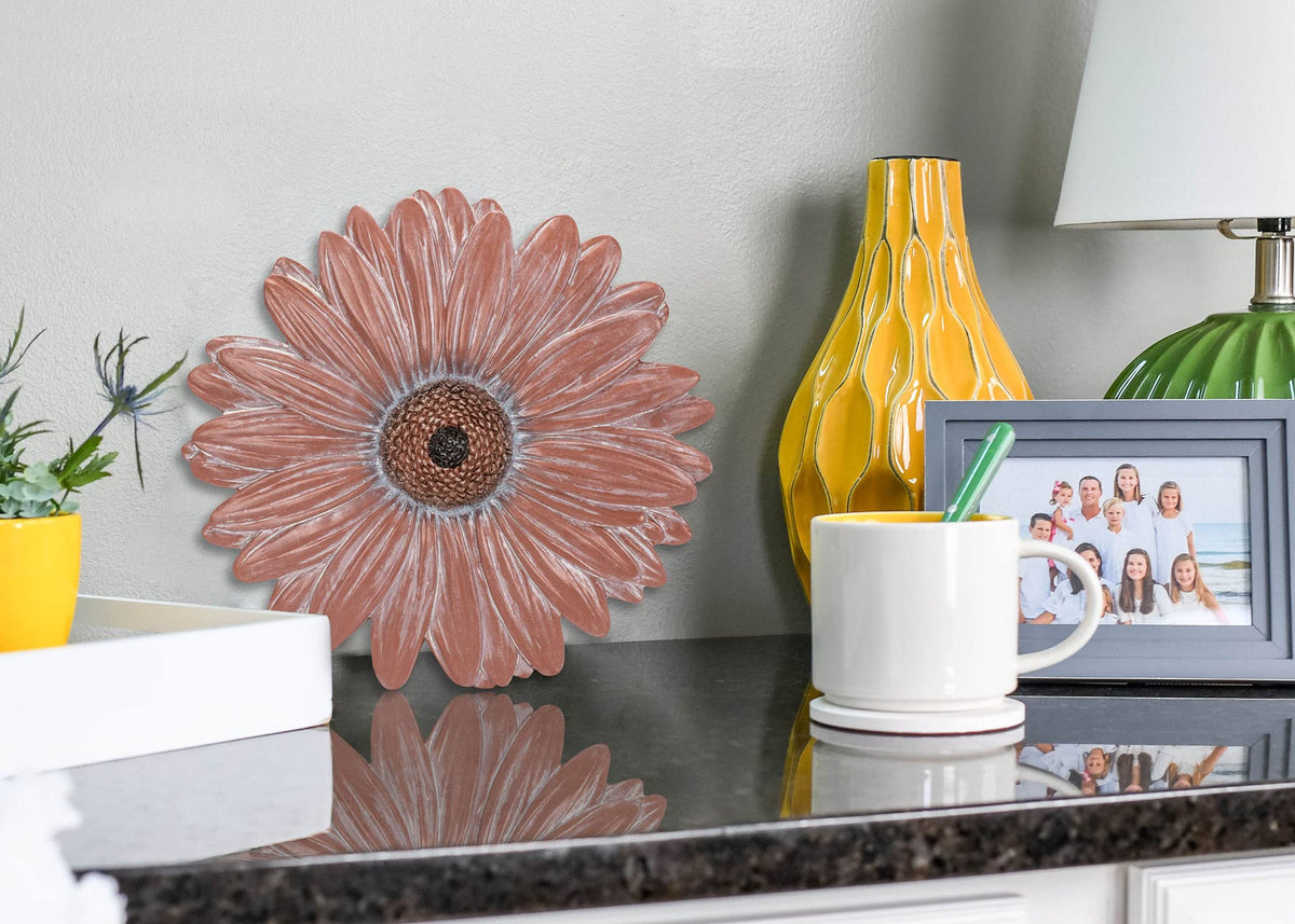 NAT & Jules Gerbera Daisy Flower Shaped Dimensional Indoor Outdoor 12 inch Cast Resin Decorative Garden Stepping Stone, Patio, Walkway Sculpture Yard Art, Terracotta