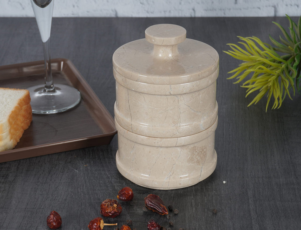 Radicaln Handmade Marble Brown 5” Dual Salt Cellar & Brown Sugar Keeper – 2” Each Herb Jar Salt Dish Kitchen Accesorries – Ideal For Jewelry, Butter, Sugar & Home Décor