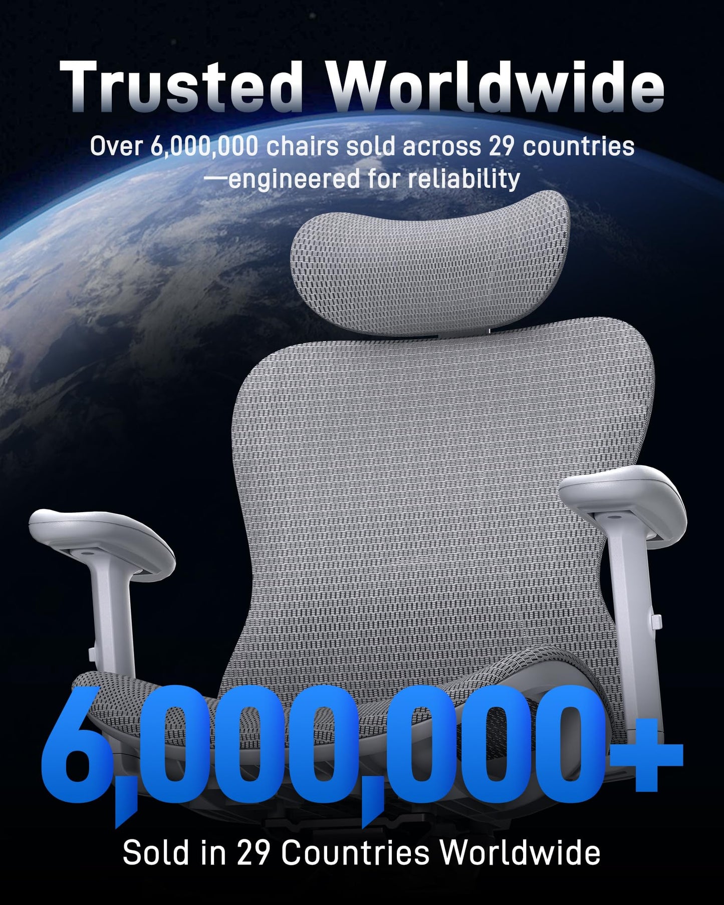 amseatec Ergonomic Office Desk Chair, Comfortable Computer Gaming Chair, Breathable Mesh Back & Seat, Adjustable Armrest & Headrest, Lumbar Support, Butterfly Design for Home Office, Gray