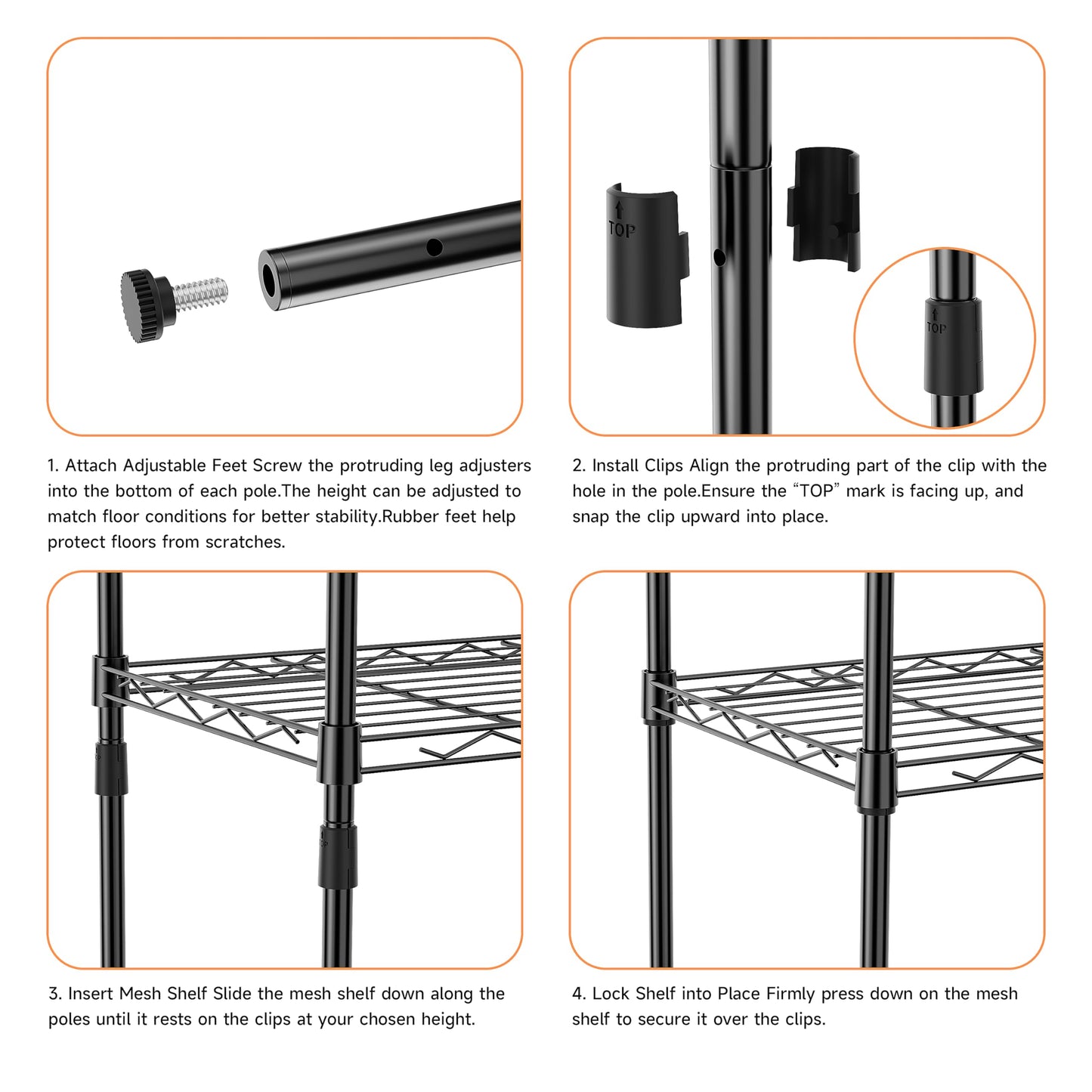 IZEUK 4 Tier Metal Wire Shelf Unit, Black Storage Rack Organizer for Kitchen, Bedroom, Living Room or Laundry Room, 17.7" W x 11.8" D x 41.9" H