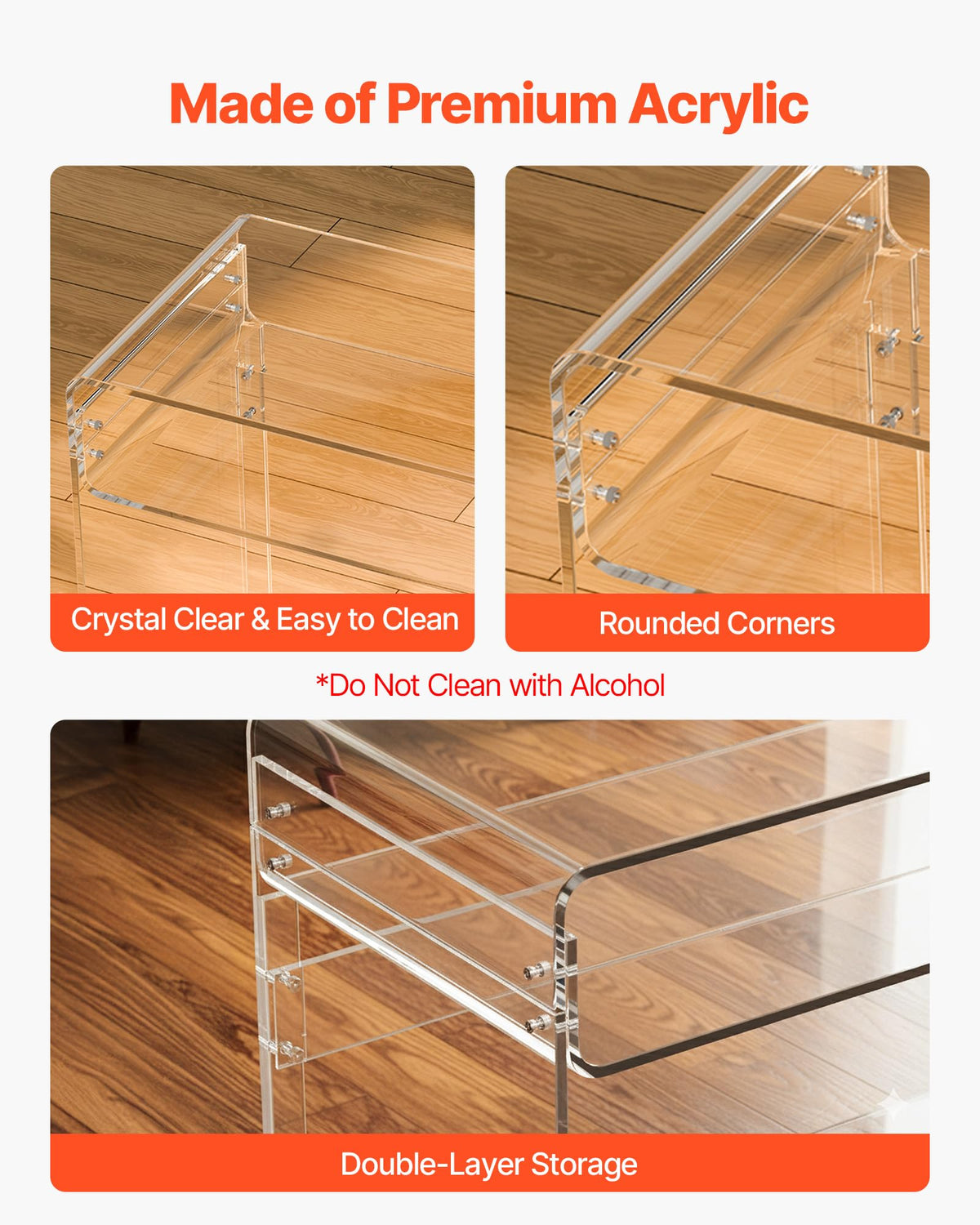 VEVOR Acrylic Desk, Clear Laptop Study Desk with Storage Shelf, Modern Transparent Console Table for Home Office, Living Room, Bedroom, Entryway, 33.5" W x 15.7" D x 29.5" H