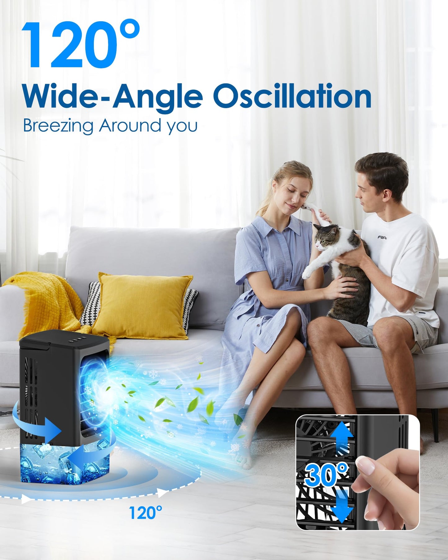 Mini Air Conditioner,Portable Air Conditioners,Evaporative Air Cooler Humidifier, 3 Speed Quiet Personal Cooling Fan, 7-Color LED Night Light, 4/8H Timer for Bedroom, Office, Camping, Room,Home