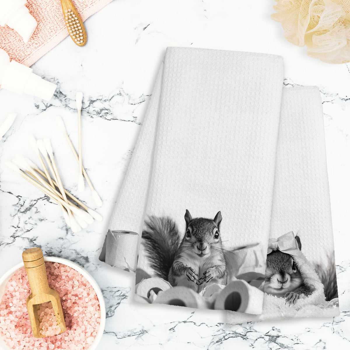 BAYOGITA Funny Squirrel Decor Bathroom Hand Towels Gifts, Gifts for Squirrel Lovers, Cute Animal Decorative Hand Towels for Kids Bathroom Washroom Restroom, 16x24 Inch Set of 2