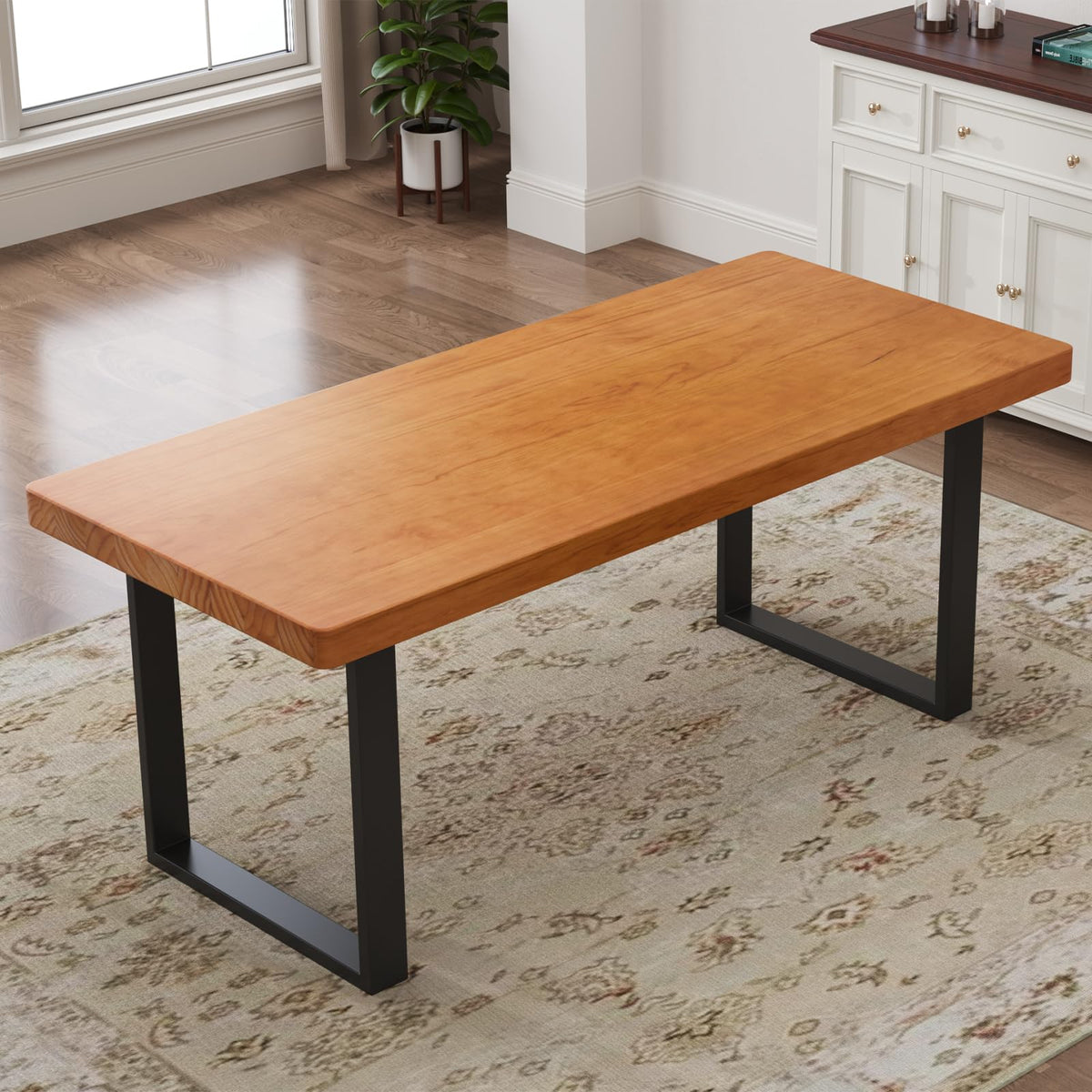 quanzhoulong 47in Modern Minimalist Solid Wood Dining Table - Sturdy Metal Base, Easy Assembly | Versatile Table for Dining Room, Living Room & Office