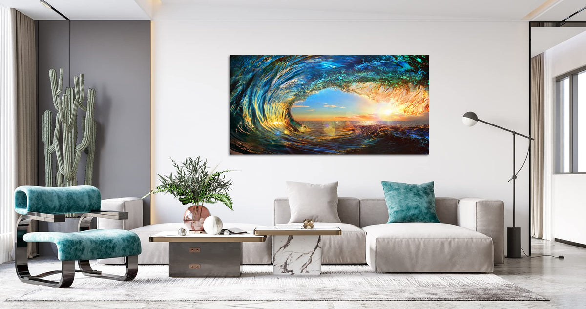 Cao Gen Decor Art S06750 Giant Wave Water Wall Art Canvas Prints 1 Panels Ocean Waves Pictures Paintings with Sunset Blue Seascape Framed for Living Room Bedroom Kicthen Office Artwork