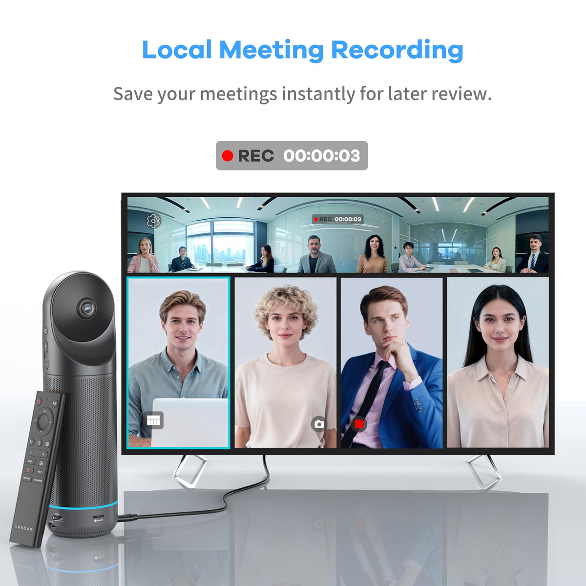 KanDao Meeting Pro 360-degree Video Conference Camera with Microphones and Speakers, AI Tracking, Smart Zooming, Automatic Focus, 4-in-one Standalone Meeting Room Camera System, Wi-fi/HDMI/USB