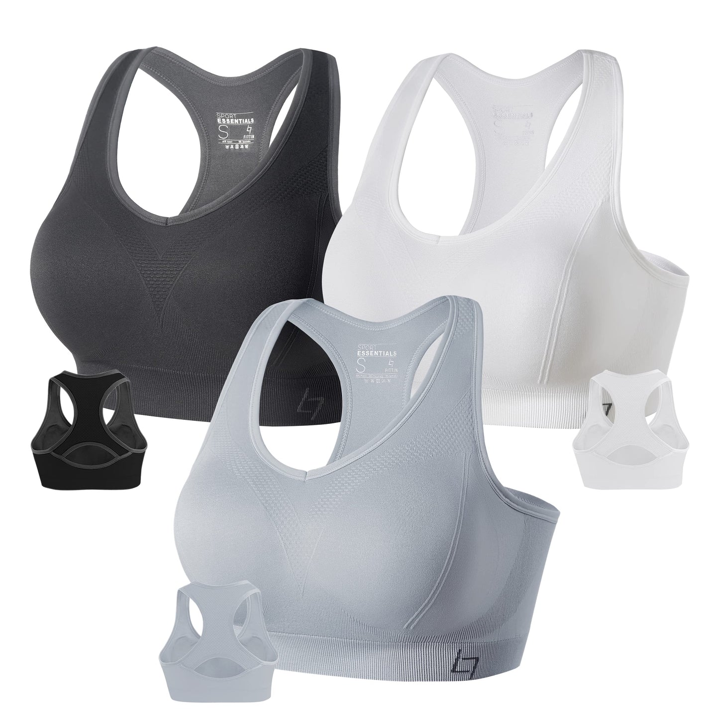 FITTIN Racerback Sports Bras for Women - Padded Seamless High Impact Support for Yoga Gym Workout Fitness XL
