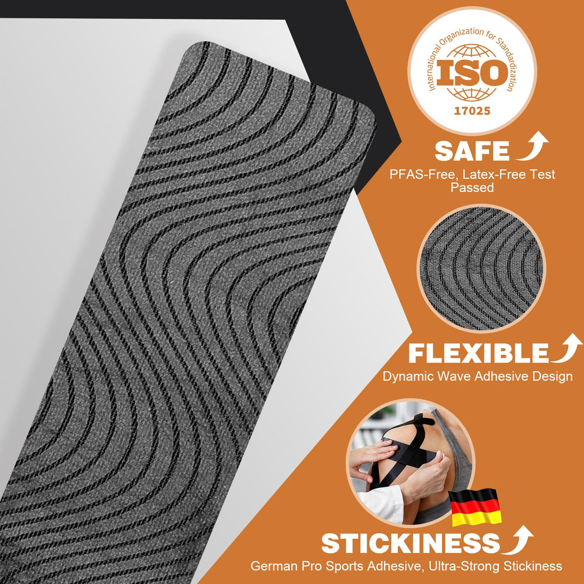 TEAWOO Precut Kinesiology Tape for Elbow, 24Pcs, Waterproof Breathable Athletic Tape, Enhanced Adhesion & Elasticity, Elbow Pain Relief Support for Sports & Daily Use