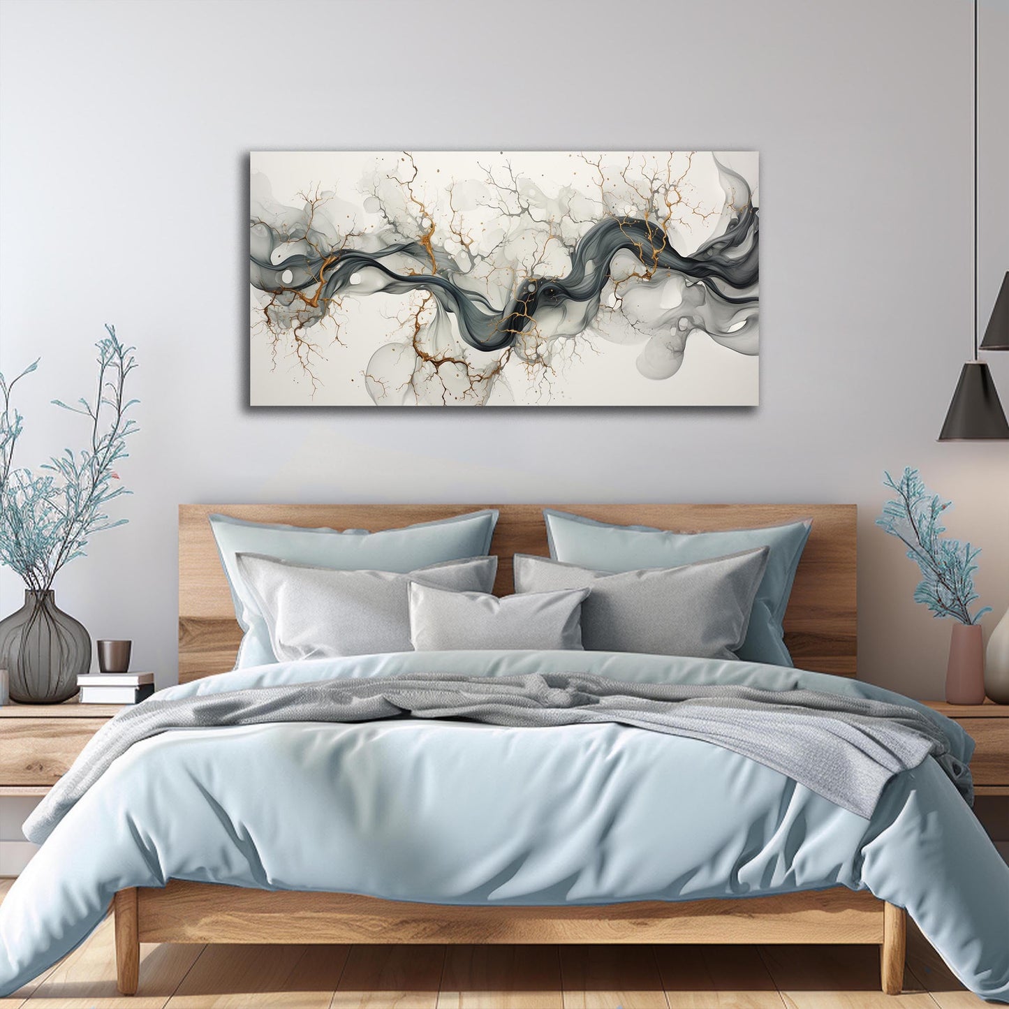CPKATMT Abstract Wall Art for Living Room Black White and Gold Wall Decor for Office Modern Prints Wall Art for Bedroom Size 20 x 40 Inch